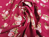 Ткань штапель бордовая с цветами