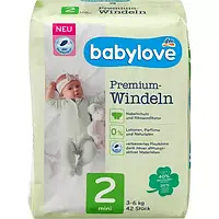 Підгузки преміум-класу babylove premium-windeln mini "2", 3-6кг, 42 шт. (Німеччина)