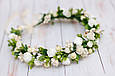 Вінок для волосся / віночок на голову з квітів кремовий із зеленню 529, фото 2