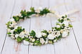Вінок для волосся / віночок на голову з квітів кремовий із зеленню 529, фото 3