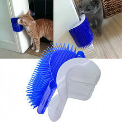 Масажна щітка чухалка для котів Catit Self Groomer (кутова з котячою м'ятою, синя)