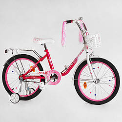 Дитячий велосипед 20 дюймів Червоно-білий дівчинці 6-9 років, зріст 120-140 см, CORSO Fleur багажник, кошик