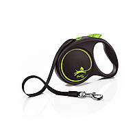 Flexi (Флекси) Black Design M - Поводок-рулетка для собак лента (5 м, до 25 кг) зеленый