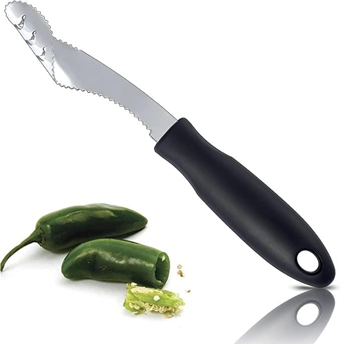Jalapeno Pepper Corer, кухонний інструмент для видалення перцю чилі з нержавіючої сталі FIOTOK із зубчастою скибочкою та гумовою р, фото 1