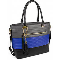 Женская полужесткая сумка комбинированного цвета украшена кисточкой Черно-серый