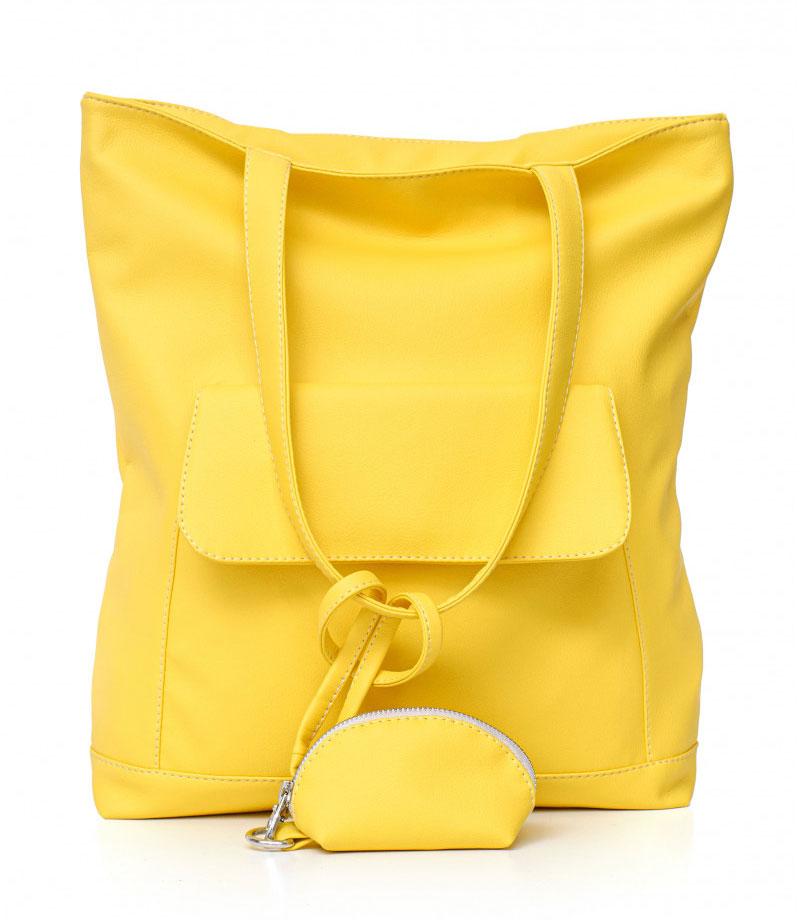 Жіноча сумка шопер TOTE YELLOW жовта на плече з екошкіри містка