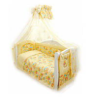 Комплект сменного постельного белья в детскую кроватку с балдахином и защитой, хлопок, Пушистые мишки желтые