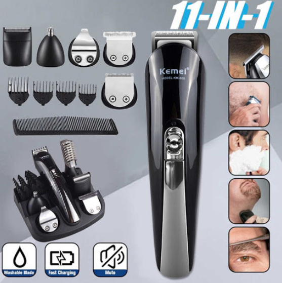 Мешканка триммер для стрижки волосся KEMEI KM-600 (11 В 1 + Підставка)