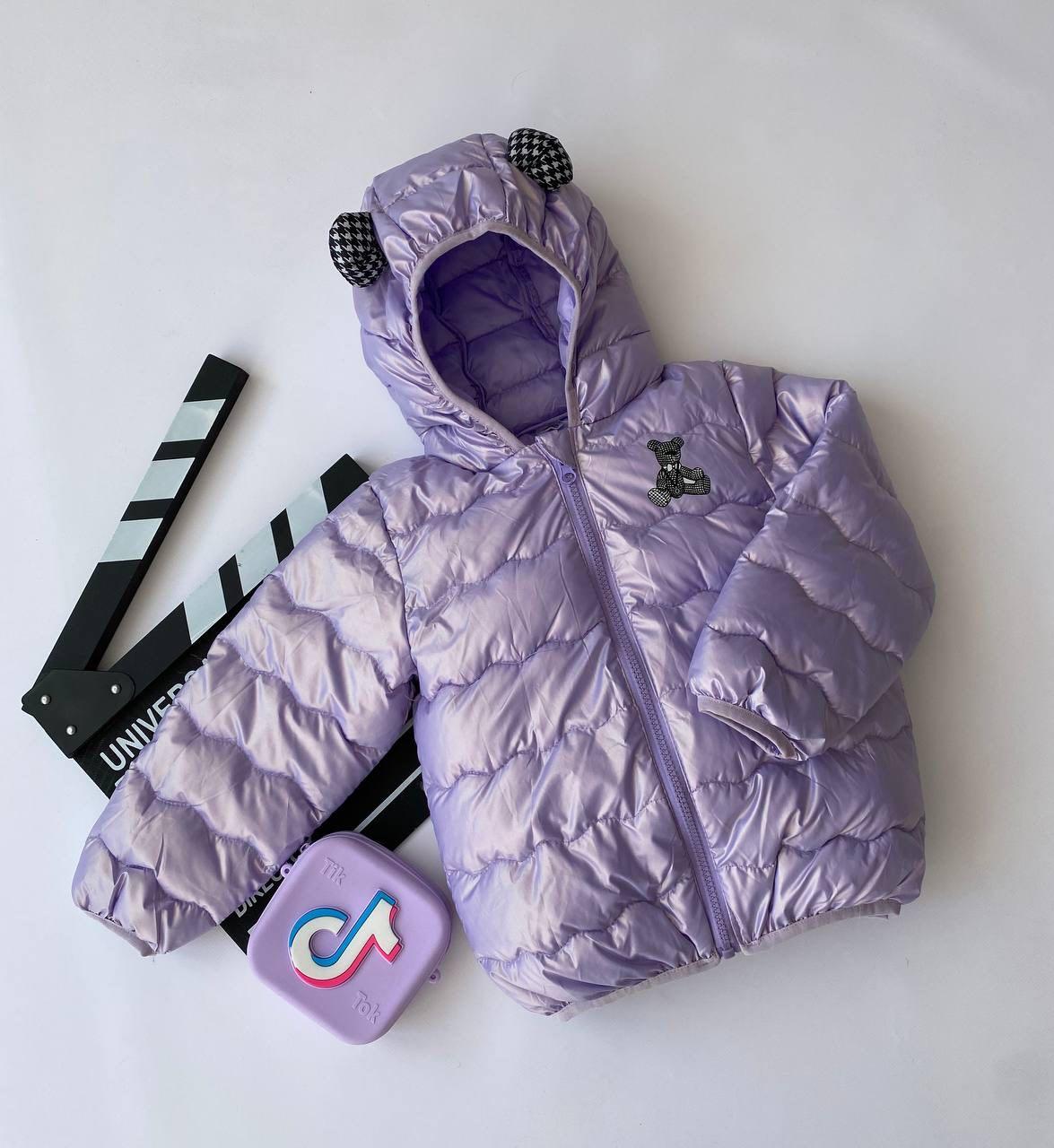 Куртка дитяча демісезонна перламутрова з ведмедиком Бузкова 2902 151, Сиреневый, Унисекс, Весна Осень, 6 лет, фото 1