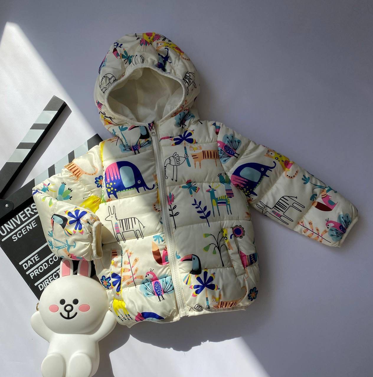 Дитяча куртка на дівчинку зі звірятами Молочна 25221, 127, Молочний, Для дівчаток, Весна Осінь, 98, фото 1