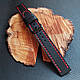 Ремінець із натуральної шкіри для годинників ручної роботи 18,20,22,24 мм чорний з червоною ниткою (К019), фото 5