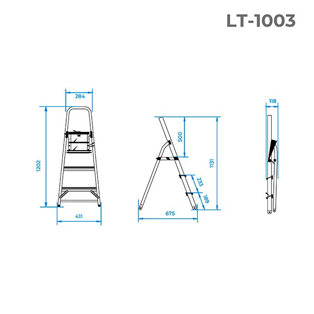 Стрем'янка з алюмінію, 3 сходинки, висота до платформи 630 мм INTERTOOL LT-1003 - фото 8 - id-p1646065804