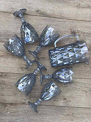 Набір глечик і келихи 7 предметів кубки "Зеркальний Смарагд 2" блакитний