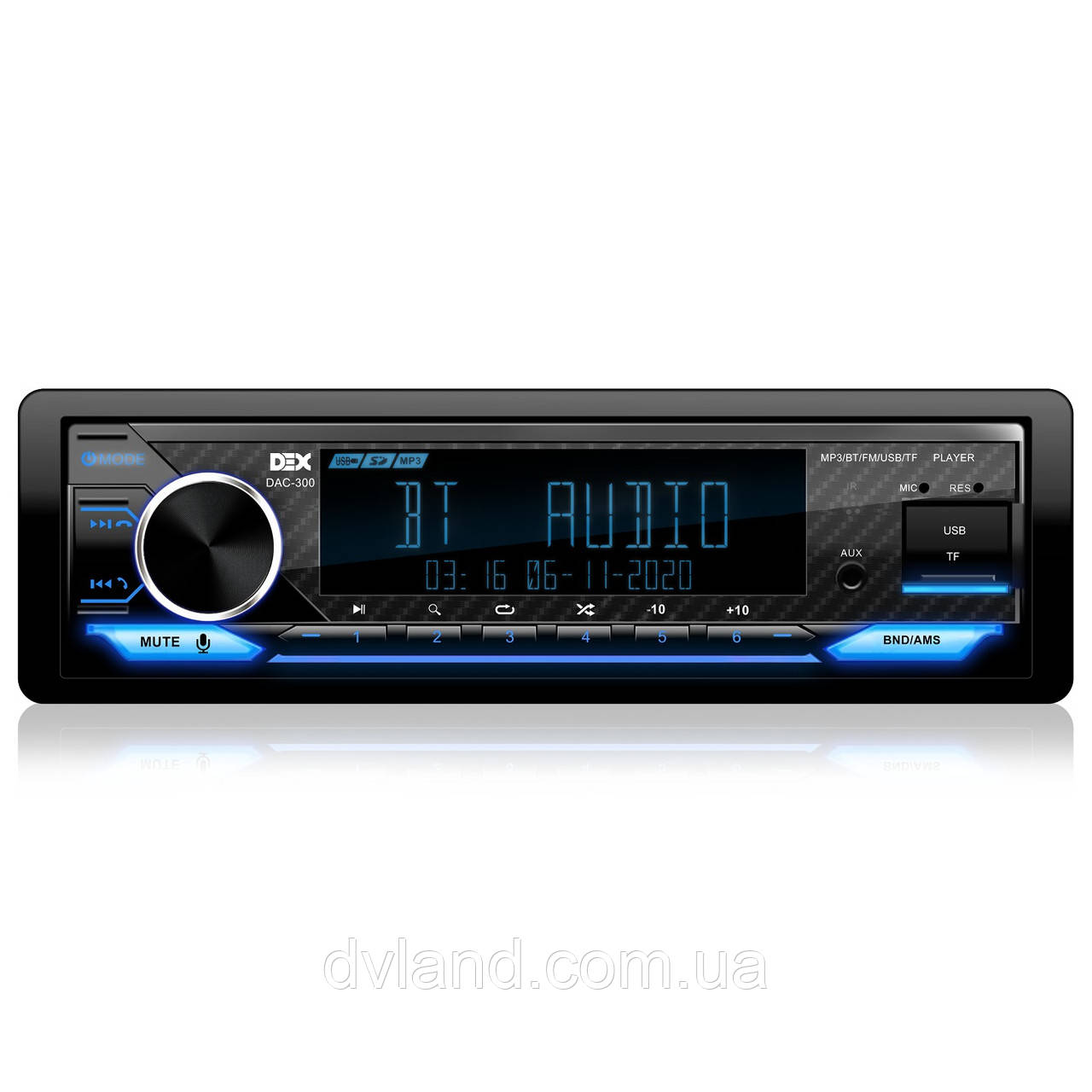 Автомагнітола DEX DAC-300 MP3 / 1 DIN (180Вт, DSP, USB, TF/ SD card, Bluetooth)