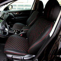Чехлы на сиденья из экокожи Opel Corsa D 2006-2014 EMC-Elegant Черный + Черный + Красный
