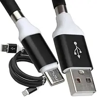 Шнур штекер USB А — штекер USB type C, магнітна змотка, 1 м, чорний