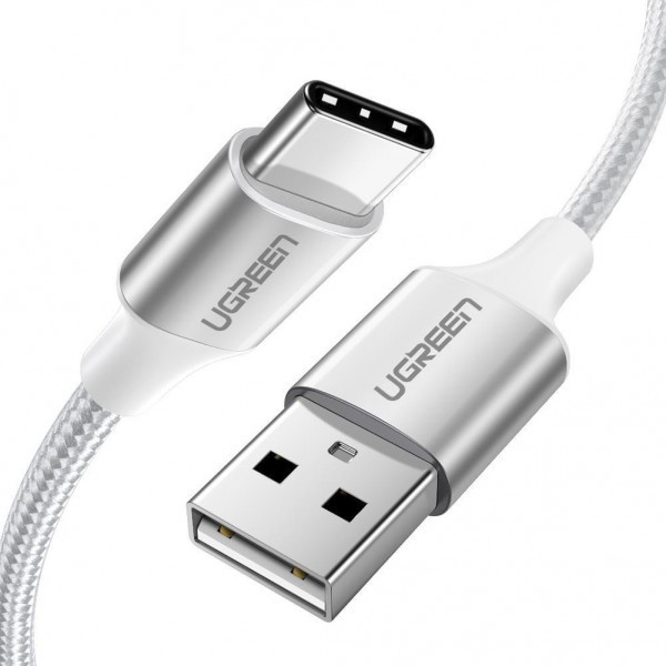 Кабель UGREEN US288 USB 2.0 to USB Type-C Cable Nickel Plating Aluminum Braid 3A 2m White (60133), фото 1
