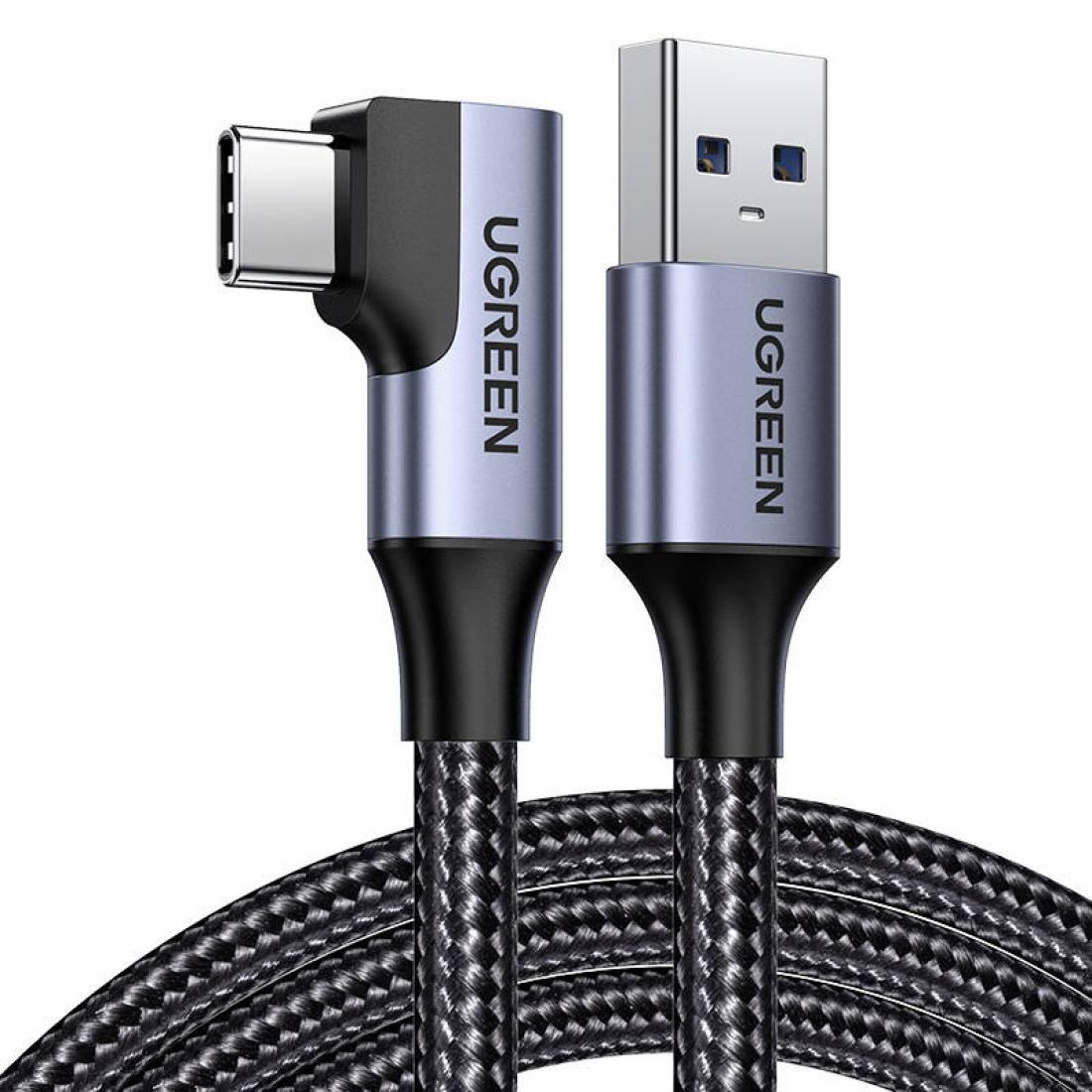 Кабель UGREEN US385 USB-A Male to USB-C Male 3.0 3A 90-Degree Angled Cable 1m (Black) (20299), фото 1
