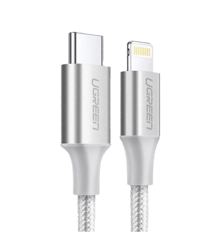 Кабель UGREEN US304 USB-C to Lightning M/M Cable Aluminum Shell Braided 1m (Silver) (70523)