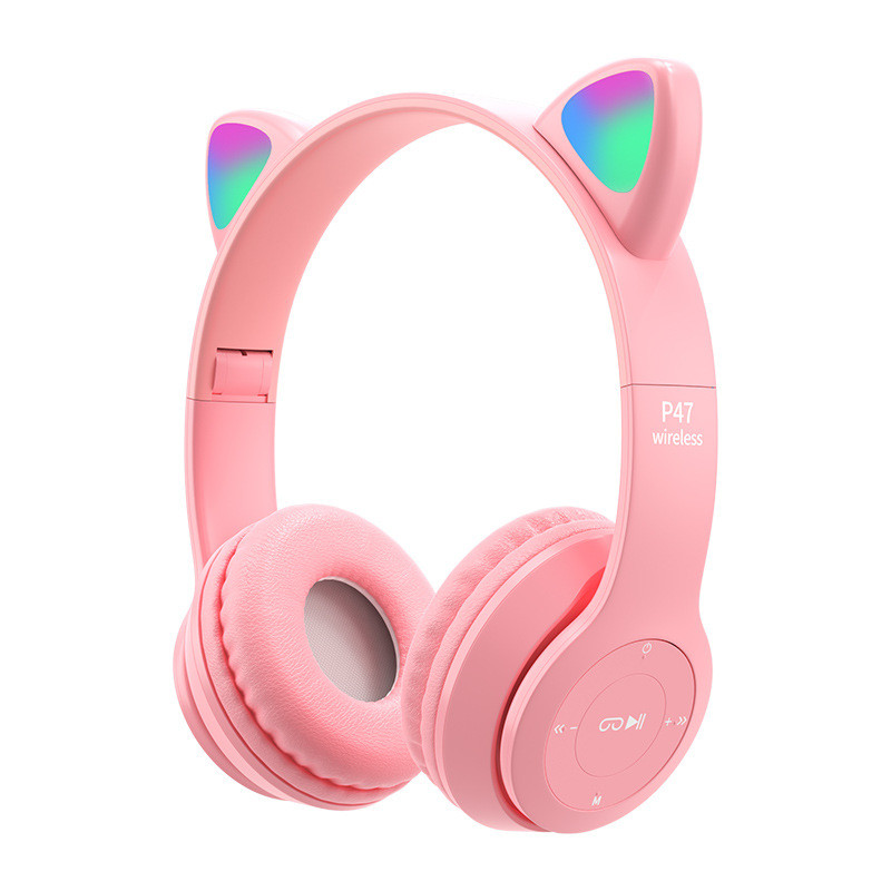 Бездротові Bluetooth-навушники P47 з котячими вушками та LED-підсвіткою, фото 1