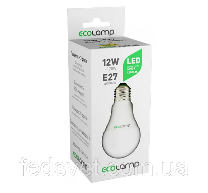 Лампа світлодіодна ECOLAMP 12Вт 4100К A60 Е27 1200Лм, фото 1