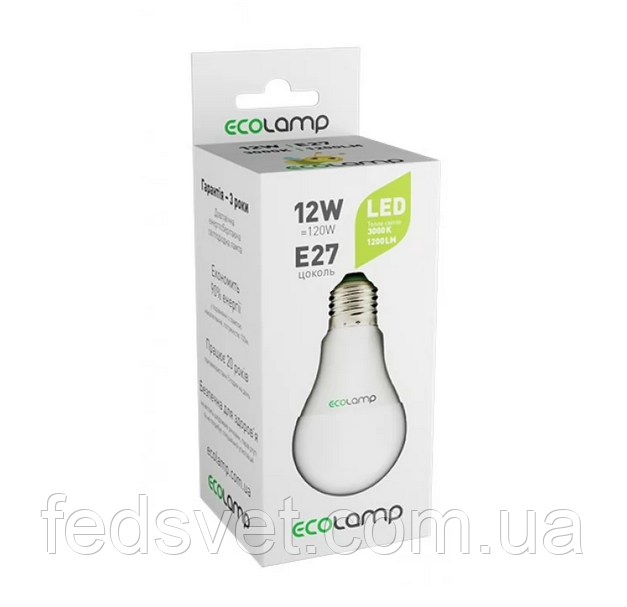Лампа світлодіодна ECOLAMP 12Вт 3000К A60 Е27 1200Лм