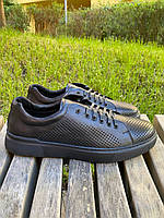 Чоловічі кеди ShoesBand Чорні Натуральні Шкіряні з перфорацією 44 (29,5 см) (S80041)