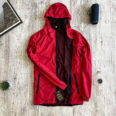 Куртка чоловіча Вітровка стильна приталена червона плащівка весна осінь куртка з капюшоном