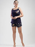 Пижама женская с шортами большого размера, пижамка турция с шортами синяя, размер 2XL, 3XL, 4XL, Vienetta 3XL