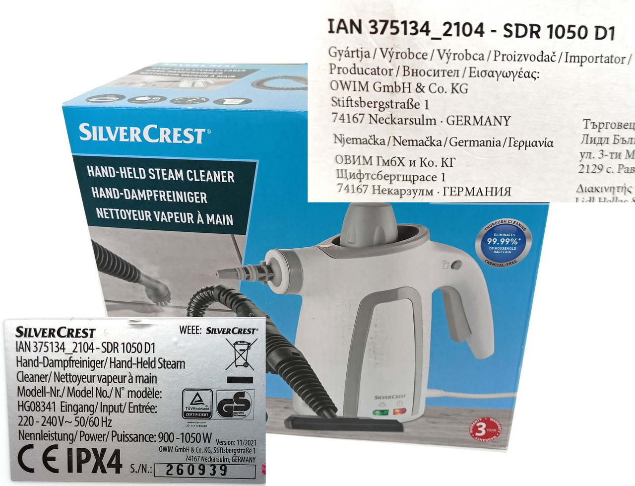 SilverCrest пароочиститель 1699 1050 Вт, 1050 Германия) Ручной D1 мл, 250 ₴, купить цена: (ID#1639119857), (3.5 SDR на Бар,