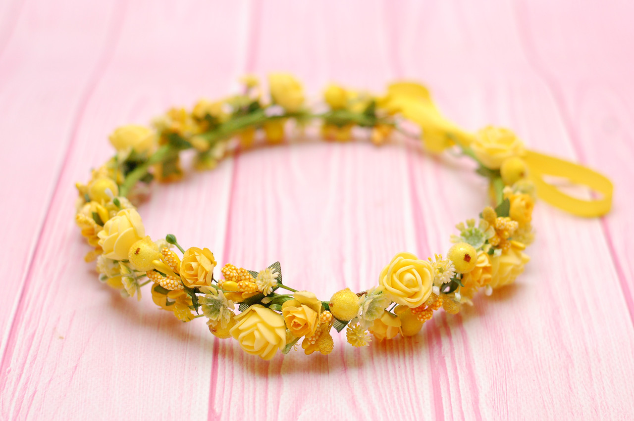 Вінок для волосся / віночок на голову з квітами жовтий 587, фото 1