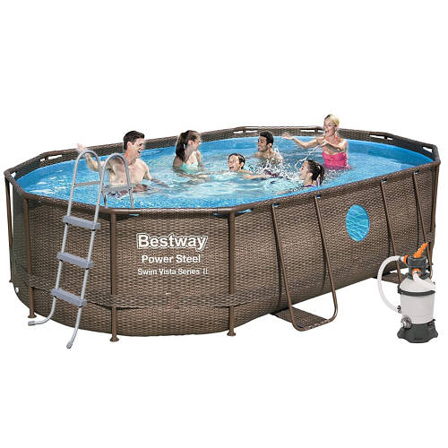 Каркасный овальный бассейн 488х305х107 см Bestway 56946 ротанг с ...