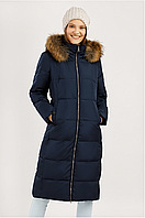 Длинная зимняя куртка с натуральным мехом Finn Flare W19-11007-101 Down fill темно-синяя XS