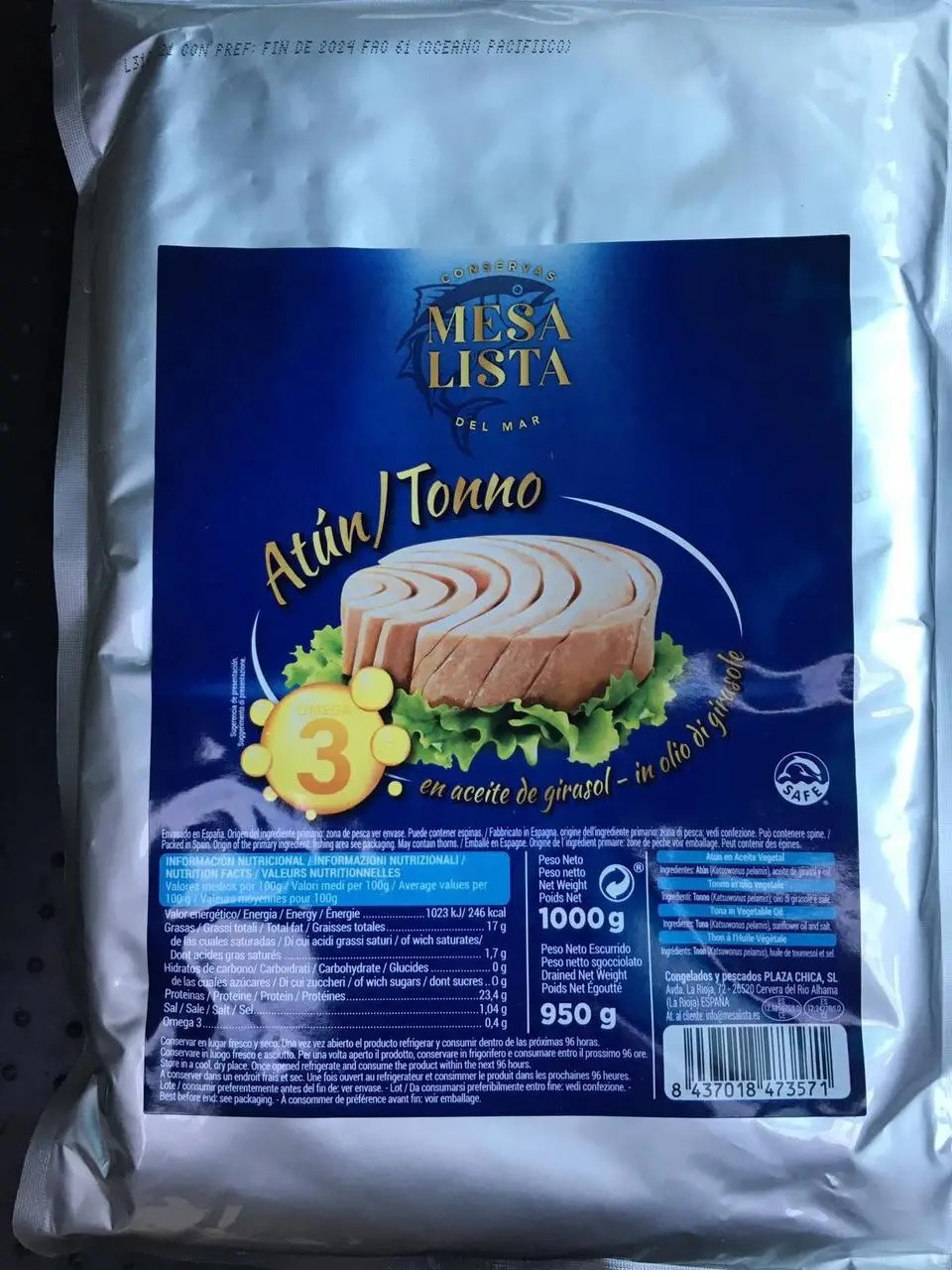 Тунець у олії Mesa Lista, 1кг