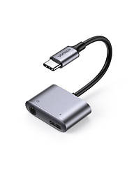Адаптер-перехідник Ugreen 2-in-1 USB C to USB C + 3.5 mm Adapter DAC chip Silver (CM231)