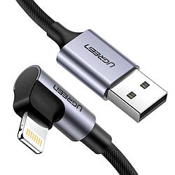 Кабель зарядний UGREEN USB for Lightning Braided cable with Aluminum Shell M/M кутовий 1 м Black (US299)