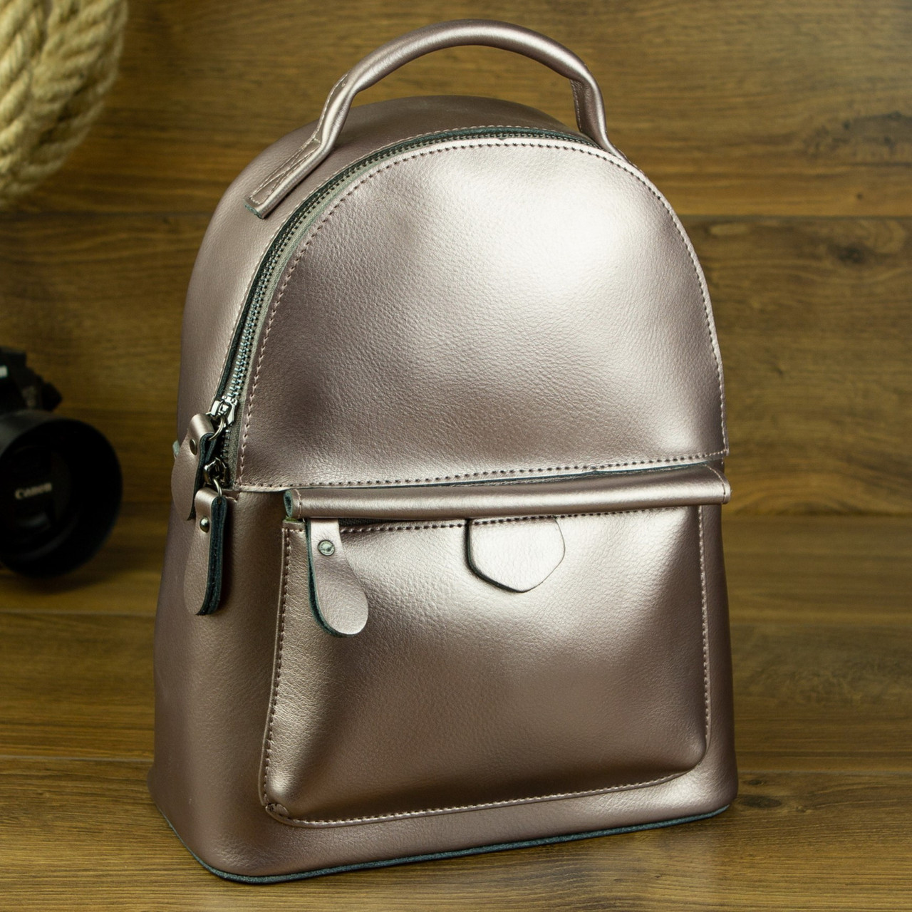 Бежевий жіночий рюкзак на кожен день з натуральної шкіри з покриттям, фото 1