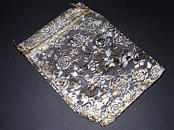 Подарункові мішечки з органзи для прикрас біло-золотистий. 15х20см / Подарункові мішечки з органзи для прикрас біло-золотистий.