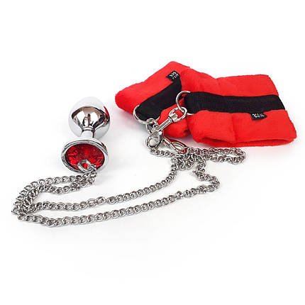 Наручники з металевим анальним корком Art of Sex Handcuffs with Metal Anal Plug size M Red, фото 3