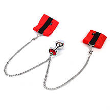 Наручники з металевим анальним корком Art of Sex Handcuffs with Metal Anal Plug size M Red, фото 4