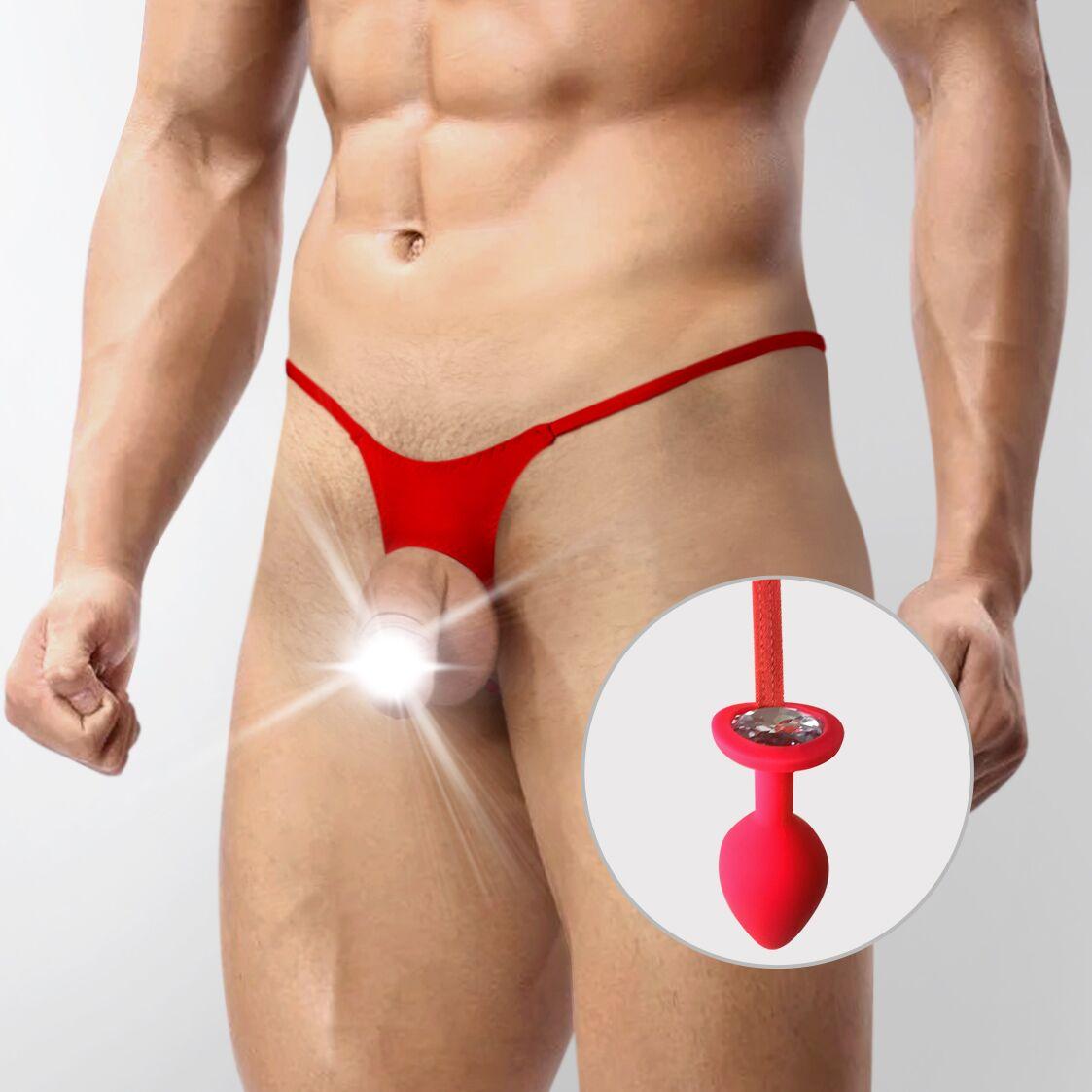 Мужські боягузи XS-2XL з синіконовою пробкою Art of Sex - Joni plug panties size L Red