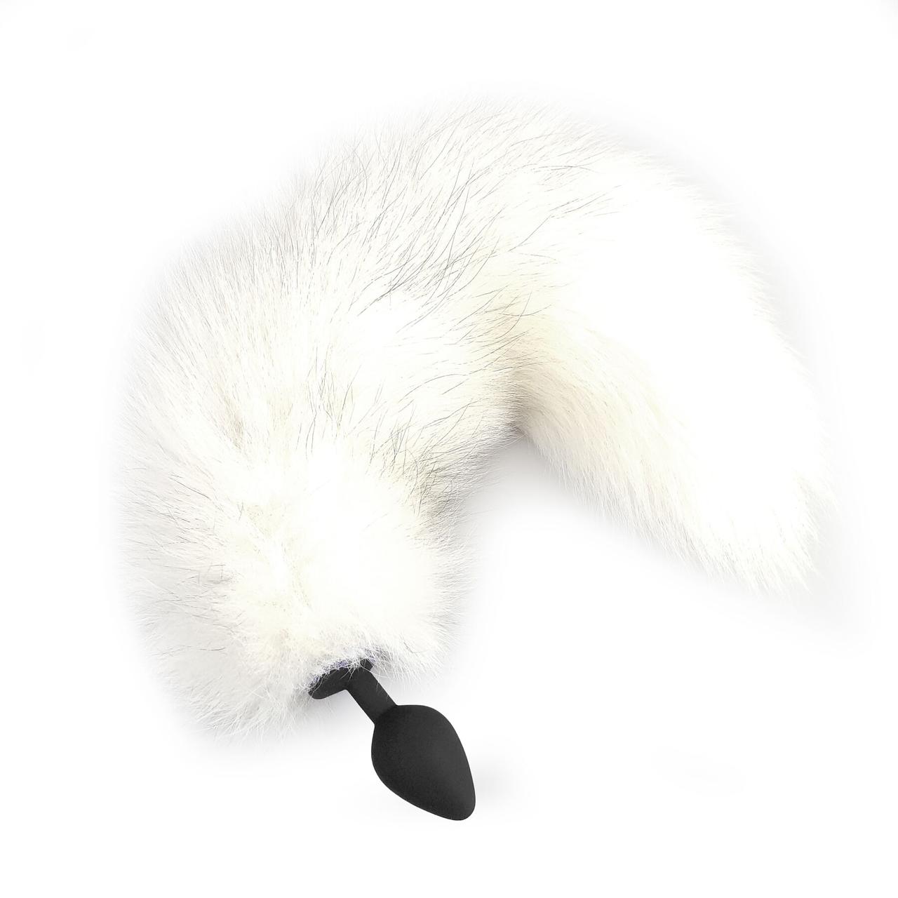 Силиконова анальна пробка з хвостом з натурального хутра Art of Sex size M White fox