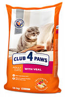 Сухий корм Клуб 4 лапи (Club 4 Paws) для котів з телятиною, 14 кг