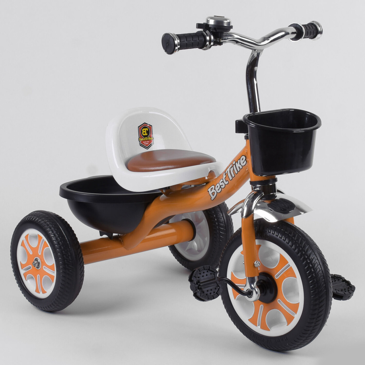 Велосипед триколісний Best Trike LM-5207 помаранчевий Пеноколесо Дзвіночок два Кошики