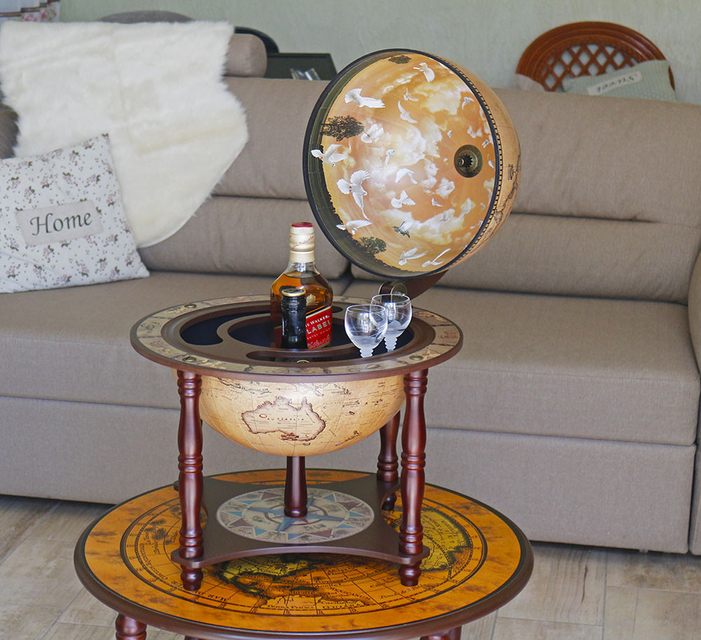 Глобус бар настільний Зодіак на 4-х ніжках кремовий сфера 33 см Гранд Презент 33006N, фото 1