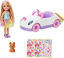 Ігровий набір лялька Барбі Челсі та кабріолет з наклейками Barbie Club Chelsea GXT41