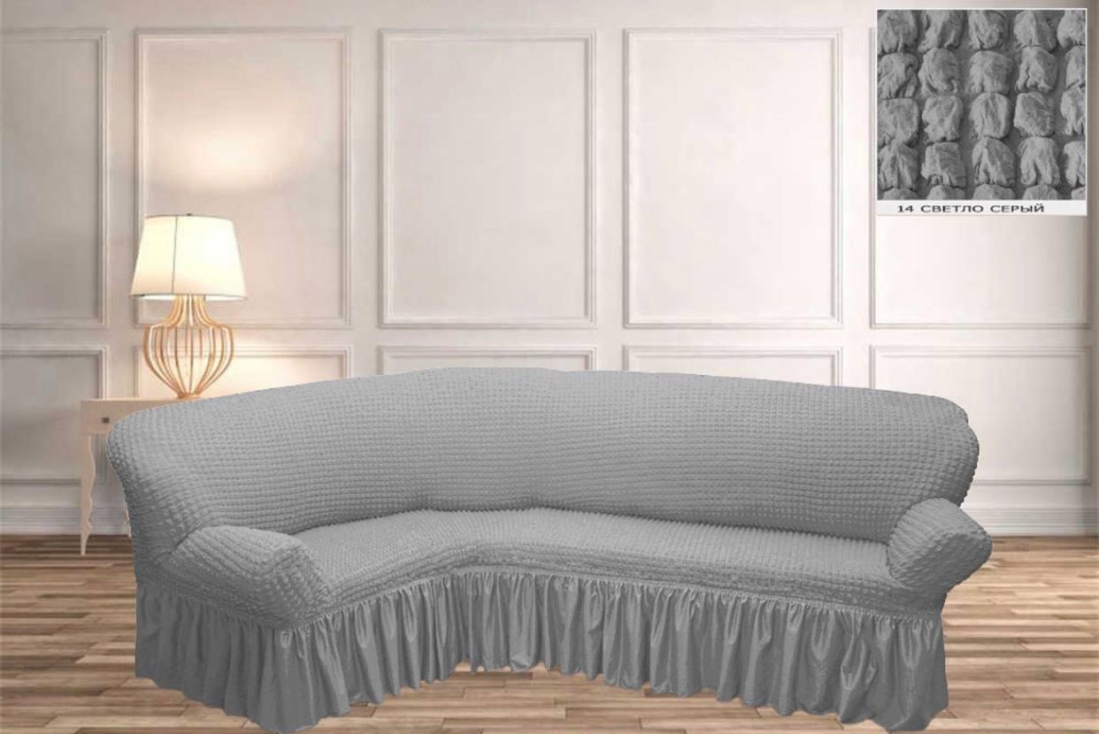 Натяжна чохол на кутовий диван/Чохол на диван універсальний Туреччина сірий, фото 1