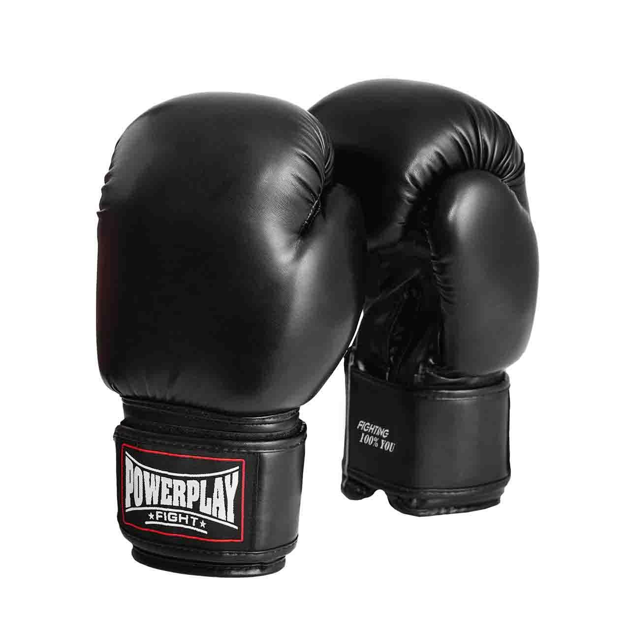 Боксерські рукавички для тренувань та спарингів PowerPlay (10-18oz), чорні