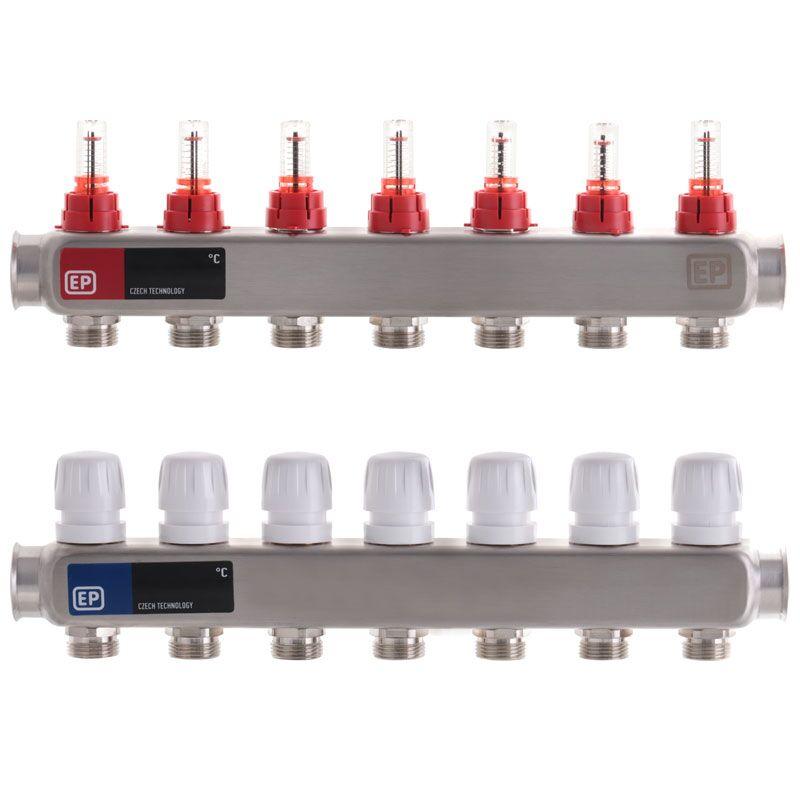 Underfloor heating collector with flow meters
