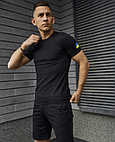 Літній бавовняний повсякденний чоловічий спортивний костюм із шортами та футболкою з прапором чорний, фото 2